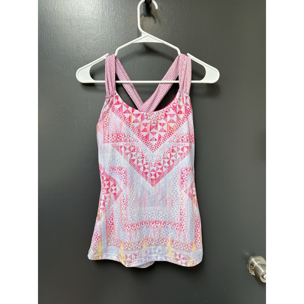 Prana Womens Sz S Tank Top Racerback Yoga Pink Orange Boho Print